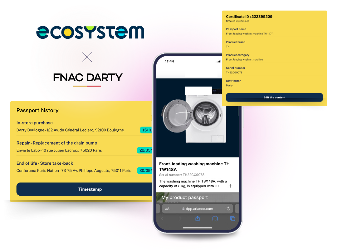 Ecosystem × Fnac Darty — Passeport numérique produit sur mobile
